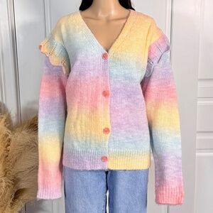 MULTI COLOR LONG SLEEVE OMBRÉ CARDIGAN SWEATER